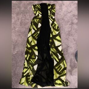 Guess Green and Black Halter Gown with Flutter Sleeves